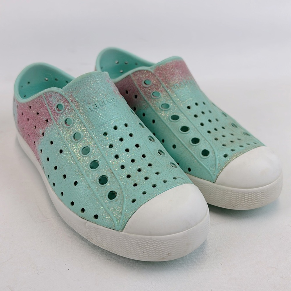 NATIVE Jefferson Kids Pink Green Glitter SlipOn Shoes Size C13